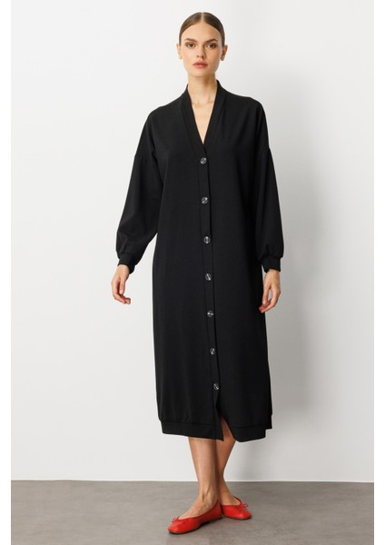 Örme Krep Doku Spor Zamansız( Hırka/ Kap) Ferace-Siyah