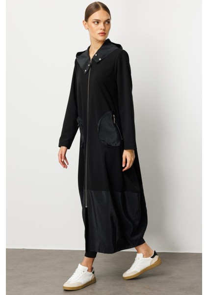 Köprülü Cep ve Poly Cupra Garni Astarlı Mevsimlik Spor Trench / Kap-Siyah