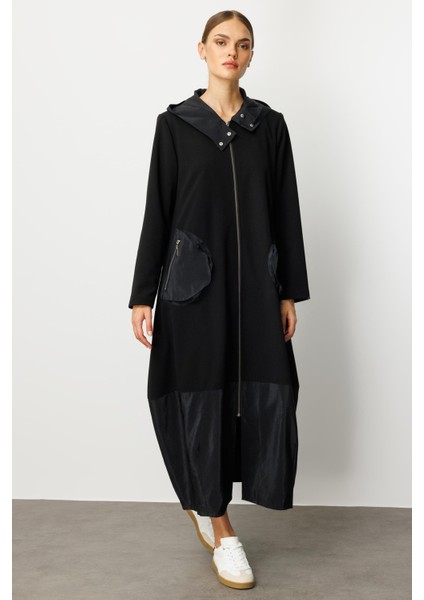 Köprülü Cep ve Poly Cupra Garni Astarlı Mevsimlik Spor Trench / Kap-Siyah modelleri