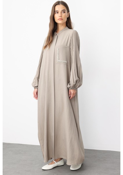 Pilise Kol ve Inci Cep Detaylı Ipekçe Kumaş Zamansız Ferace-Vizon