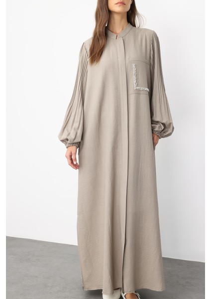 Pilise Kol ve Inci Cep Detaylı Ipekçe Kumaş Zamansız Ferace-Vizon modelleri