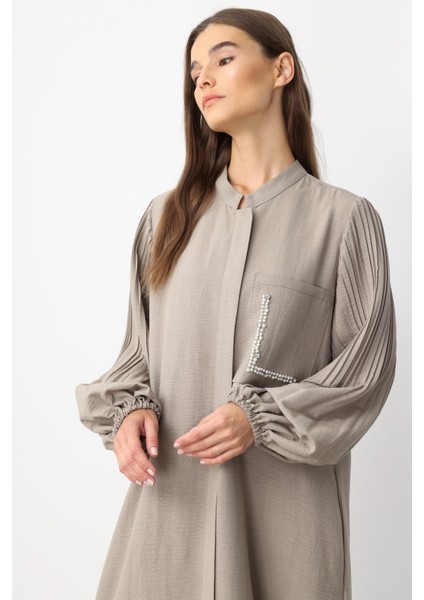 Pilise Kol ve Inci Cep Detaylı Ipekçe Kumaş Zamansız Ferace-Vizon fırsatları