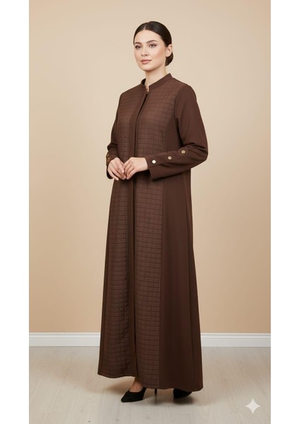 Mix Jakar Kapitone ve Krep Kumaş Karışımı Astarlı Zamansız Trench Kap-Kahve