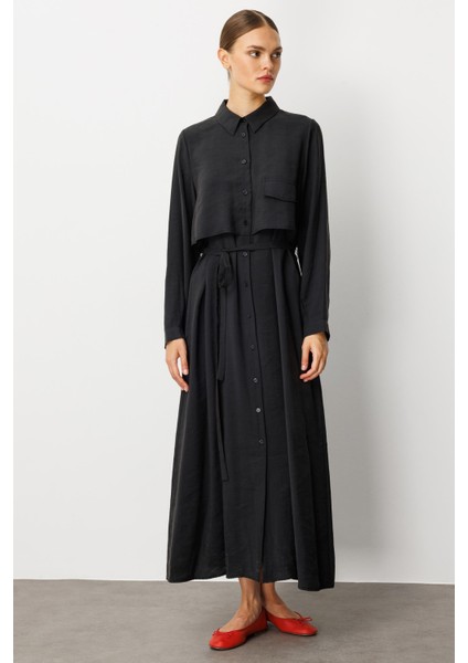 Soft Modal(%90) Içerik Aller Detay Kap Elbise Ferace-Siyah