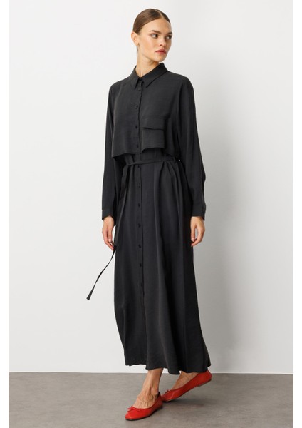 Soft Modal(%90) Içerik Aller Detay Kap Elbise Ferace-Siyah fiyatları