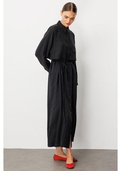 Soft Modal(%90) Içerik Aller Detay Kap Elbise Ferace-Siyah modelleri