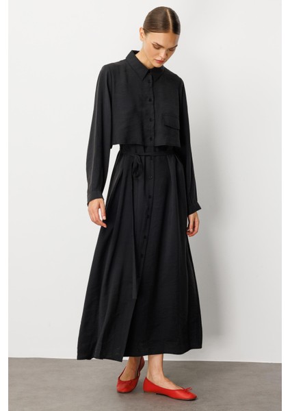 Soft Modal(%90) Içerik Aller Detay Kap Elbise Ferace-Siyah fırsatları