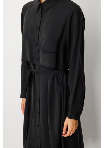 Soft Modal(%90) Içerik Aller Detay Kap Elbise Ferace-Siyah