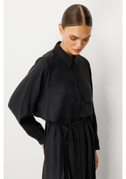 Soft Modal(%90) Içerik Aller Detay Kap Elbise Ferace-Siyah