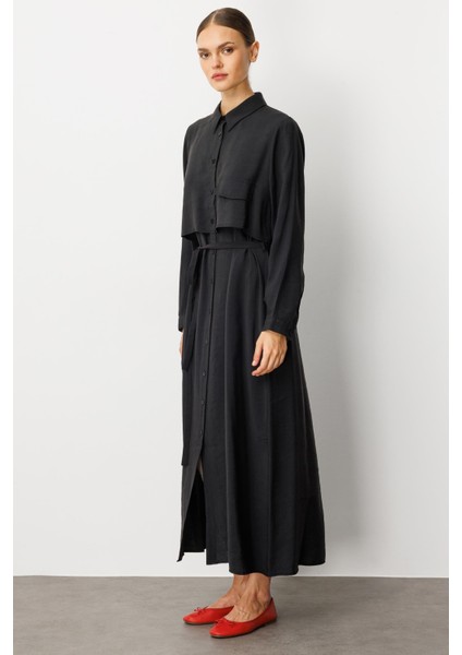 Soft Modal(%90) Içerik Aller Detay Kap Elbise Ferace-Siyah