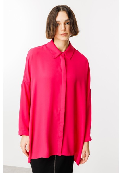 Özel Kalıp Zamansız Akıcı Kumaştan Bluz Tunik-Pembe fiyatları