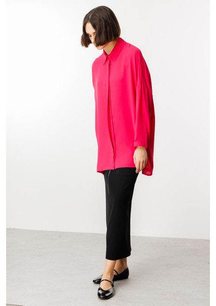 Özel Kalıp Zamansız Akıcı Kumaştan Bluz Tunik-Pembe modelleri