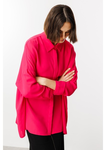 Özel Kalıp Zamansız Akıcı Kumaştan Bluz Tunik-Pembe indirimleri