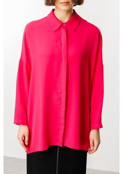 Özel Kalıp Zamansız Akıcı Kumaştan Bluz Tunik-Pembe