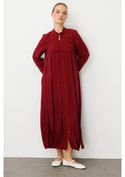 Rouge/ S Parça El Işi Dikiş Detaylı Elbise / Kap-Bordo