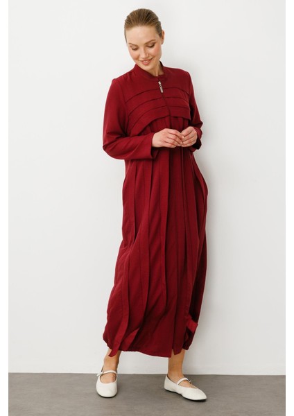 Rouge/ S Parça El Işi Dikiş Detaylı Elbise / Kap-Bordo modelleri