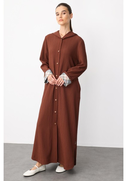 x Garni Spor Ince Hafif Özel Dokulu Zamansız Ferace Kap-Kahve