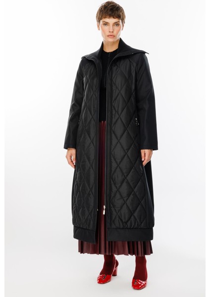 Triko Yaka Detaylı Kapitone Dolgulu Kaban-Siyah modelleri