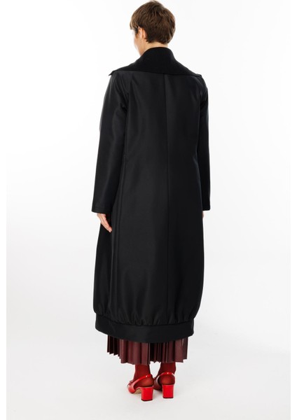 Triko Yaka Detaylı Kapitone Dolgulu Kaban-Siyah indirimleri