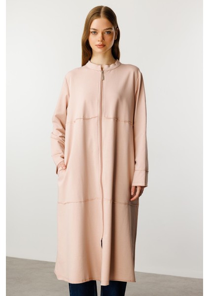 Fully Pamuk Karışımlı Ince Örme Spor Kap/ Ferace-Pudra