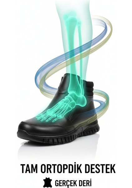 Kadın Hakiki Deri Günlük Düz Taban Çift Fermuarlı Ortopedik Bot AE25/KB1456
