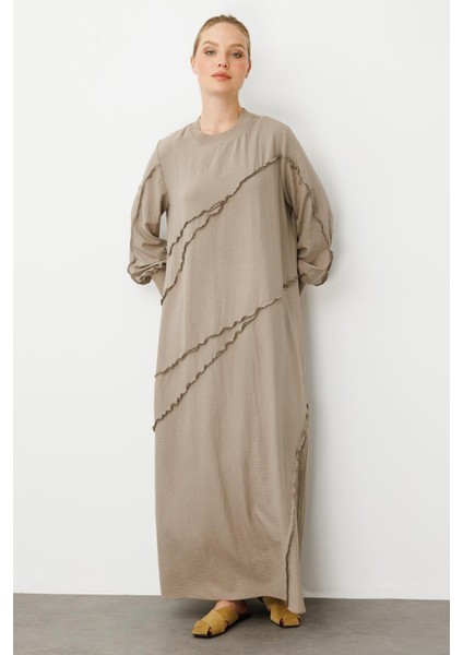 Parcha - Dikiş Ipekçe Doku Ribanalı Özel Elbise Kap-R-Vizon