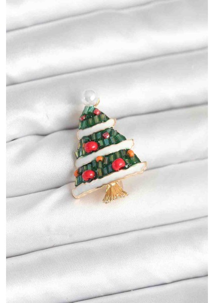 Süslü Çam Ağacı Model Yılbaşı Temalı Broş