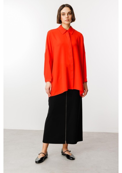 Özel Kalıp Zamansız Akıcı Kumaştan Bluz Tunik-Mercan fiyatları