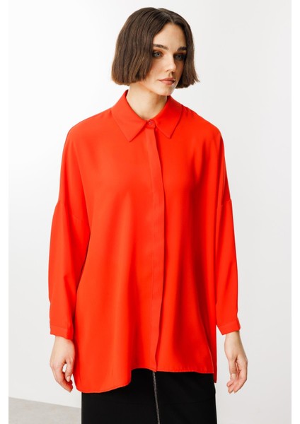 Özel Kalıp Zamansız Akıcı Kumaştan Bluz Tunik-Mercan