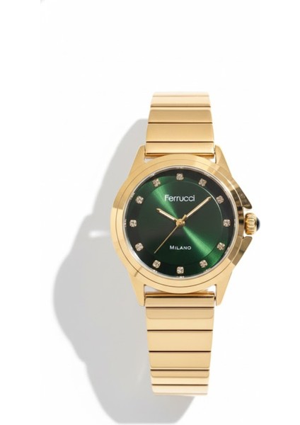 Kadın Kol Saati Altın Renk, Yeşil Kadran – Şık Metal Kordon, 2 Yıl Garantili