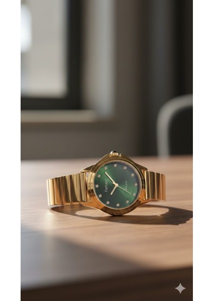 Kadın Kol Saati Altın Renk, Yeşil Kadran – Şık Metal Kordon, 2 Yıl Garantili fiyatları