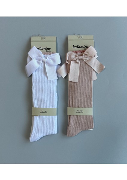 Kurdelalı Dizaltı 2'li Kız Çocuk Çorap Seti