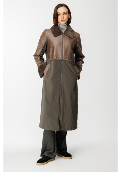 Camo Içi Yumuşak Kürk Kaplı Deri Görünümlü Üst Beden ve Dolgulu Spor Özel Kumaş Kaban Manto-Füme (Antrasit) modelleri