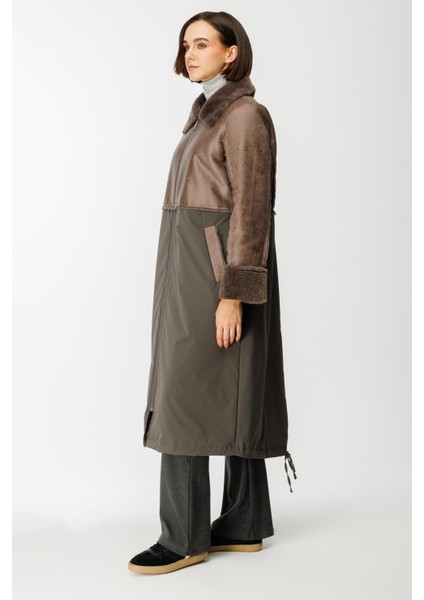 Camo Içi Yumuşak Kürk Kaplı Deri Görünümlü Üst Beden ve Dolgulu Spor Özel Kumaş Kaban Manto-Füme (Antrasit) fırsatları