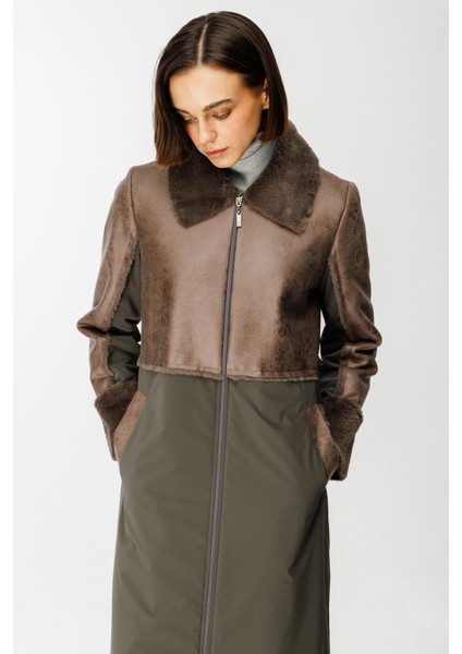 Camo Içi Yumuşak Kürk Kaplı Deri Görünümlü Üst Beden ve Dolgulu Spor Özel Kumaş Kaban Manto-Füme (Antrasit) indirimleri