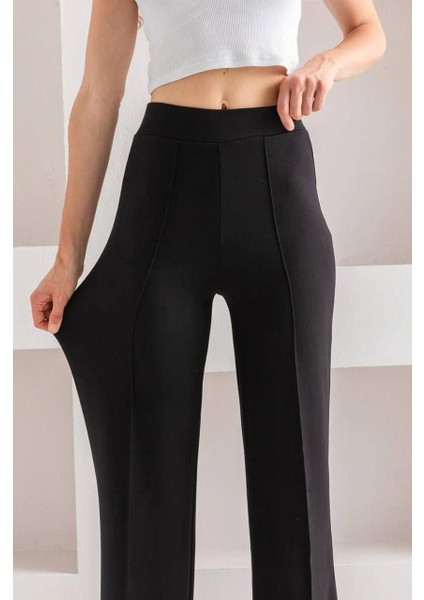 Yüksek Bel Önü Nervürlü Bol Paça Kaliteli Modal Kumaş Pantolon