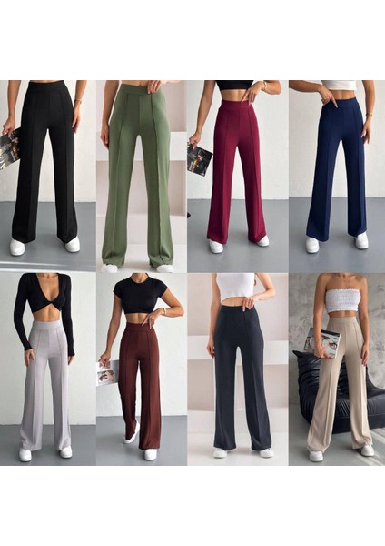 Yüksek Bel Önü Nervürlü Bol Paça Kaliteli Modal Kumaş Pantolon fırsatları