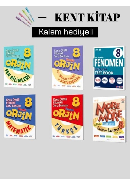 Orjin 8. Sınıf Fen B.-Matematik-Türkçe - Inkilap Konu Özetli Soru Bankaları Set+ Inglizce Test+Föy