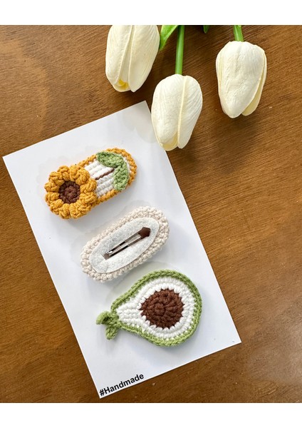Saç Tokası Özel Tasarım Güneş,çiçek,avakado Handmade 3'lü Çıt Çıt Toka Seti fiyatları