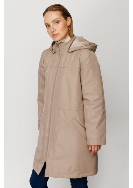 Ara Kat Dikiş Detaylı Zamansız Içi Kapitone Dolgulu Kaban-Taş