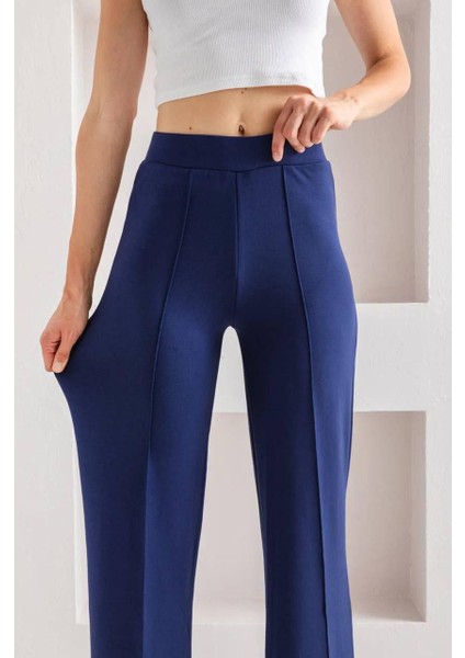 Yüksek Bel Önü Nervürlü Bol Paça Kaliteli Modal Kumaş Pantolon