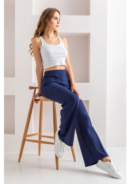 Yüksek Bel Önü Nervürlü Bol Paça Kaliteli Modal Kumaş Pantolon fiyatları