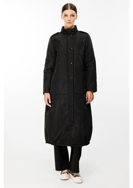 Newyork Iç Astarı Kapitone Dolgulu Çıt Çıt Kapamalı Spor Kaban-Siyah