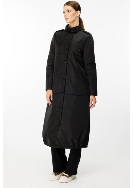 Newyork Iç Astarı Kapitone Dolgulu Çıt Çıt Kapamalı Spor Kaban-Siyah