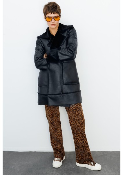 Crok Suni Deri ve Içi Soft Kürk Kaplı Spor Kaban-Siyah fiyatları