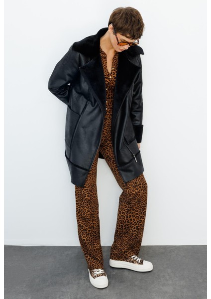 Crok Suni Deri ve Içi Soft Kürk Kaplı Spor Kaban-Siyah modelleri