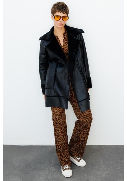 Crok Suni Deri ve Içi Soft Kürk Kaplı Spor Kaban-Siyah fırsatları