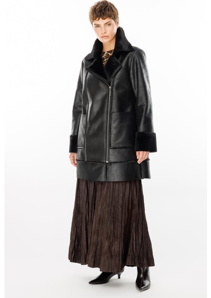 Crok Suni Deri ve Içi Soft Kürk Kaplı Spor Kaban-Siyah indirimleri