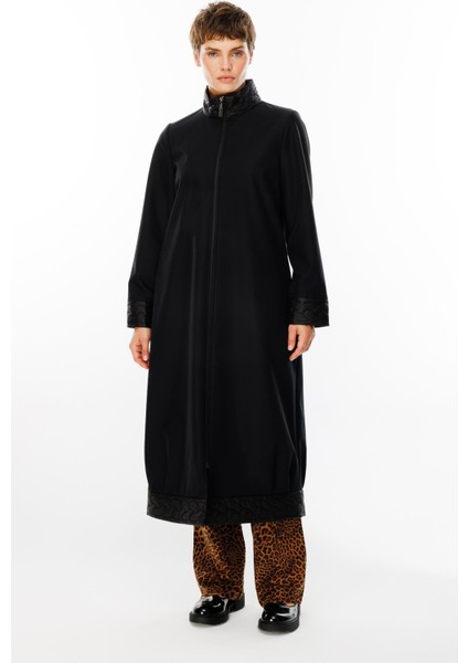 Örgü Desen Işlemeli Içi Polar Kaplı Hafif ve Konforlu Manto Kaban-Siyah fiyatları