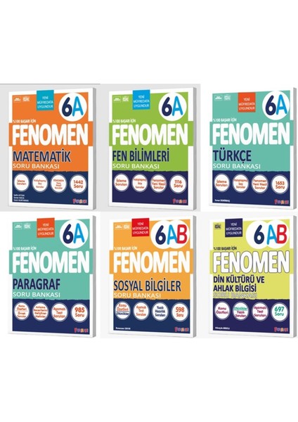 Fenomen Okul 2026 6. Sınıf Matematik + Türkçe + Fen + Paragraf + Sosyal + Din A Soru Seti 6 Kitap Gü